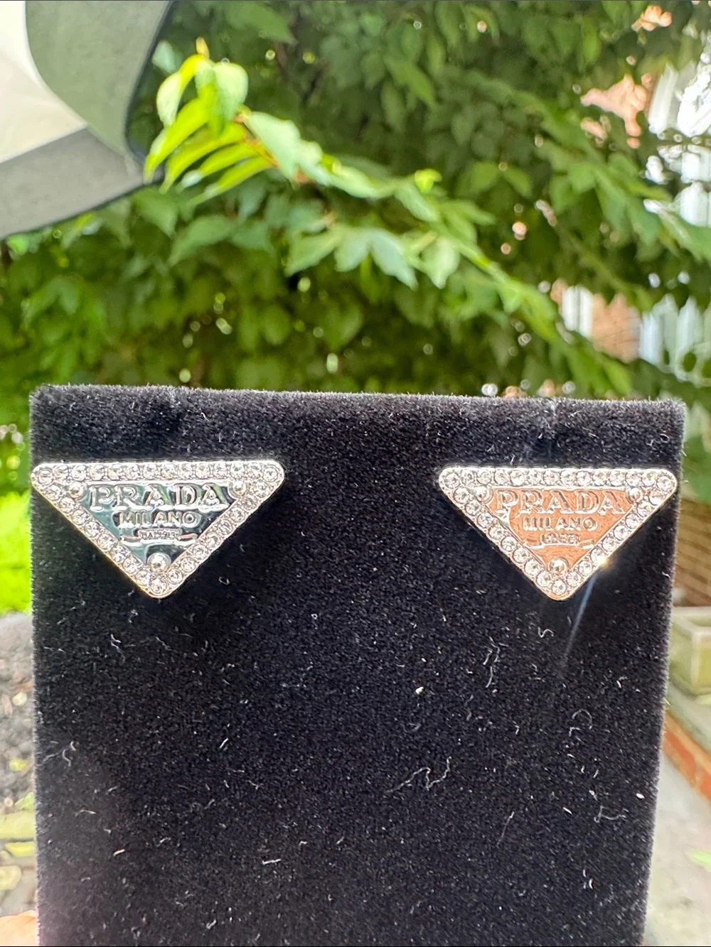 Earrings  Crystal Triangle Logo Studs - Silver tone